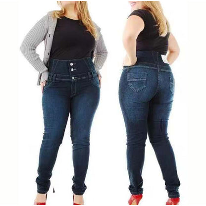 Plus Size Women's High Waist Stretch Slim Fit Jeans