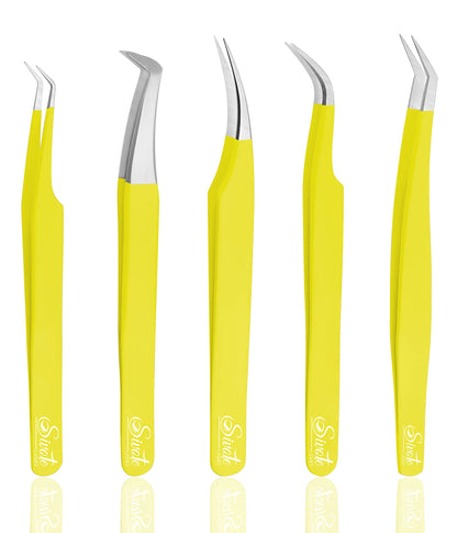 SIVOTE Eyelash Extension Tweezers for Classic & Volume Lashes — 5‑Pack (Yellow)