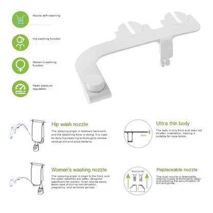 Ultra-thin Battery-free Bidet with Dual Nozzles