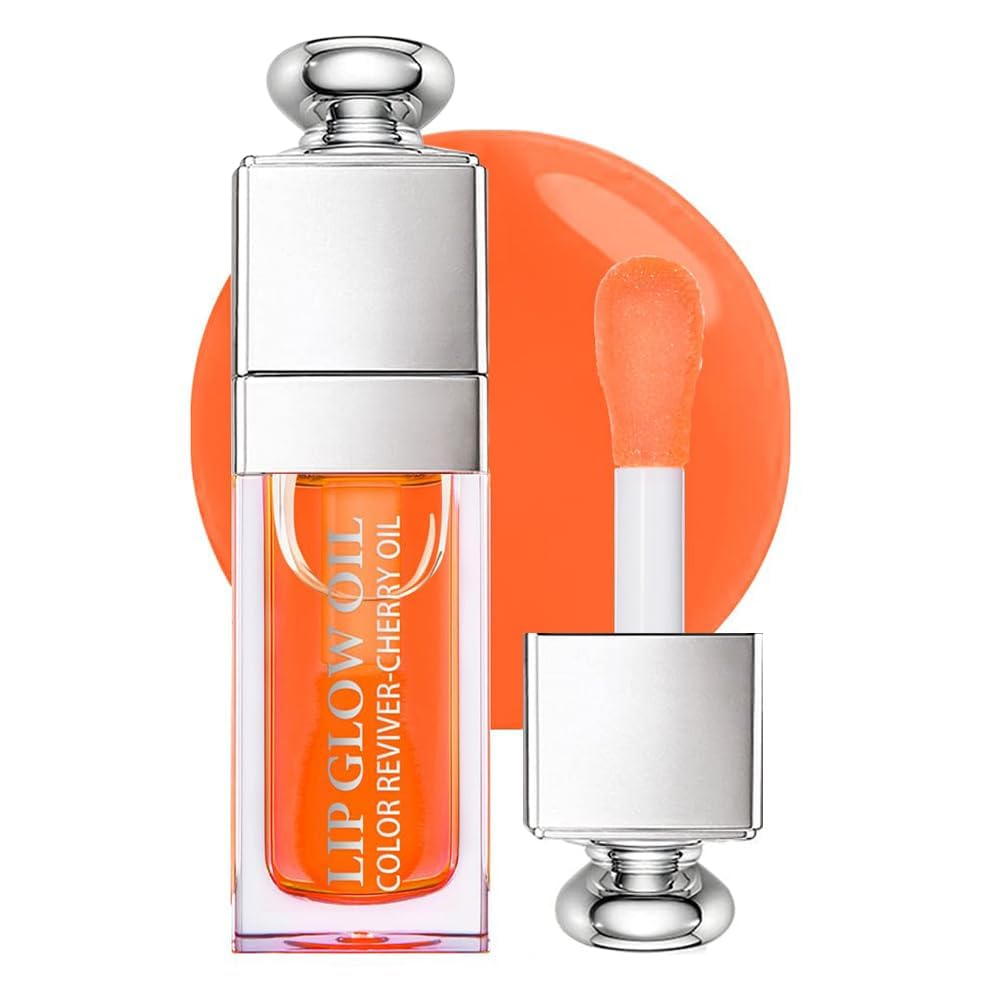 Hydrating Moisturizing Lip Glow Oil Nourishing Glossy Transparent Plumping Oil Non-sticky Tinted Toot Lip Balm for Lip Care (CORAL) 0.2 OZ