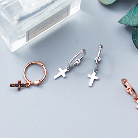 S925 Silver Cross Stud Earrings for Women
