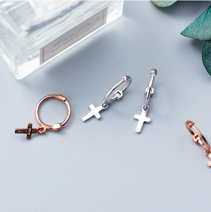 S925 Silver Cross Stud Earrings for Women