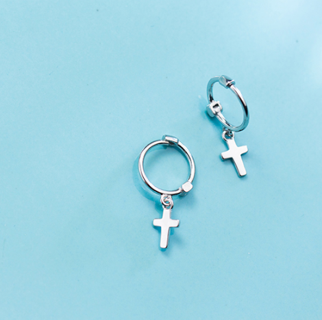S925 Silver Cross Stud Earrings for Women