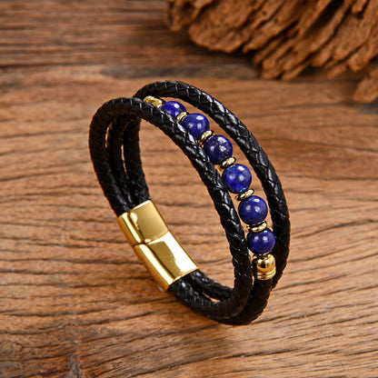 Vintage Stainless Steel Leather Braided Bracelet