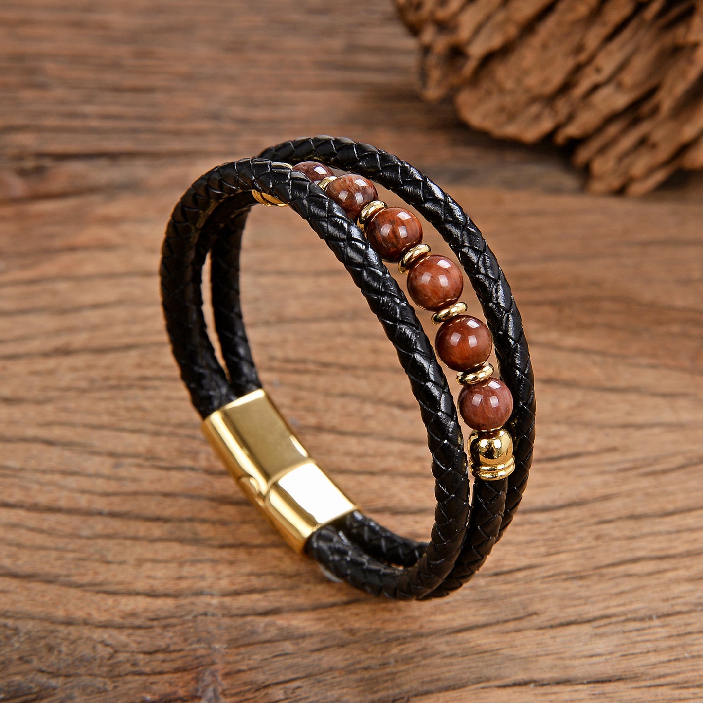 Vintage Stainless Steel Leather Braided Bracelet