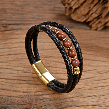 Vintage Stainless Steel Leather Braided Bracelet