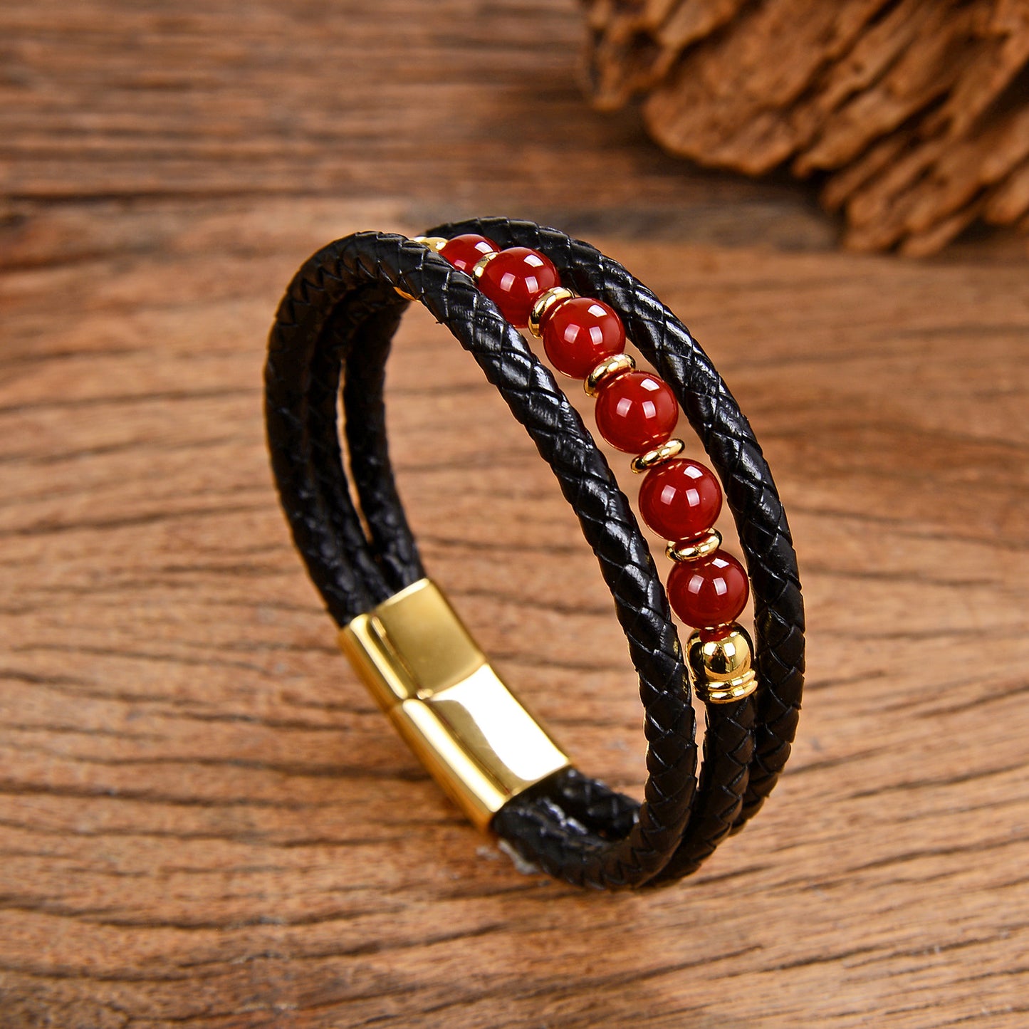 Vintage Stainless Steel Leather Braided Bracelet