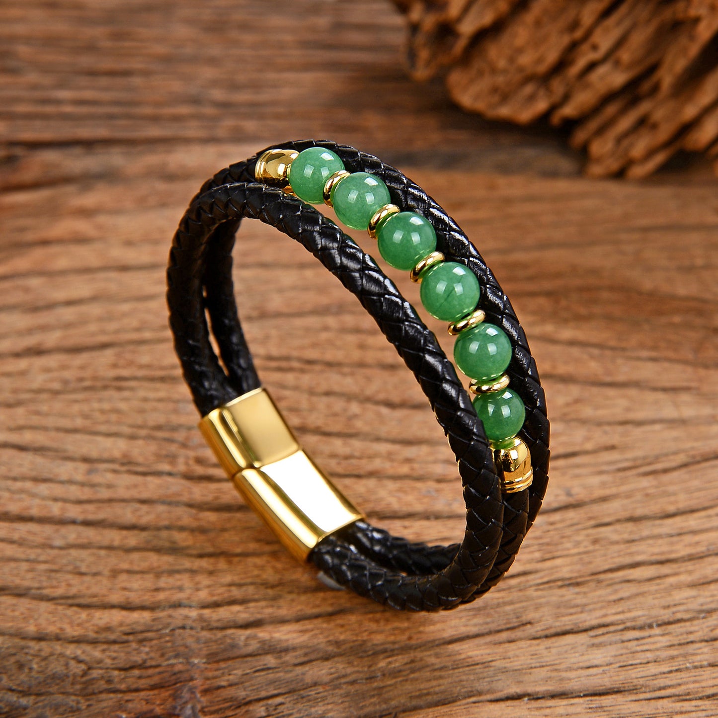 Vintage Stainless Steel Leather Braided Bracelet
