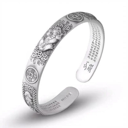 Vintage Thai Silver Wealth Pixiu Coin Bracelet for Men/Women