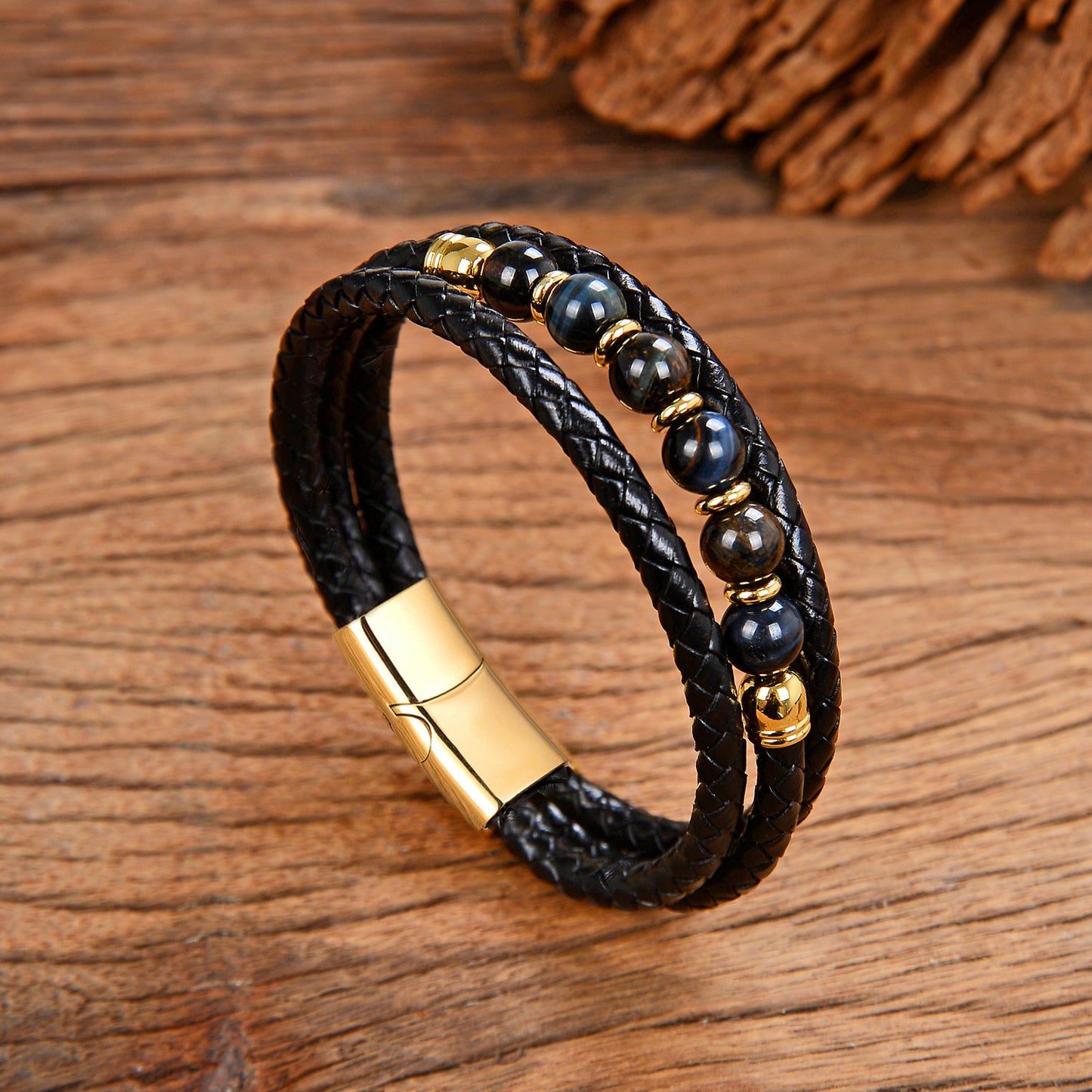 Vintage Stainless Steel Leather Braided Bracelet