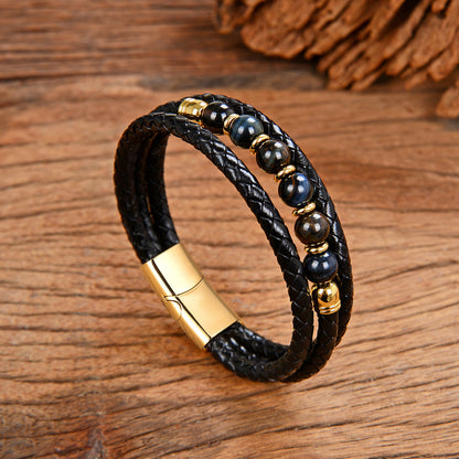 Vintage Stainless Steel Leather Braided Bracelet
