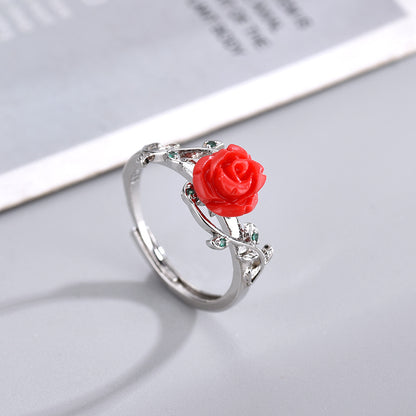 Elegant Retro South Red Open Ring for Women - Adjustable