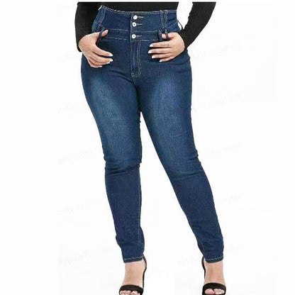 Plus Size Women's High Waist Stretch Slim Fit Jeans