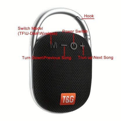 Portable Mini Wireless Speaker with LED Light and Carabiner – Compact Bluetooth Audio Accessory