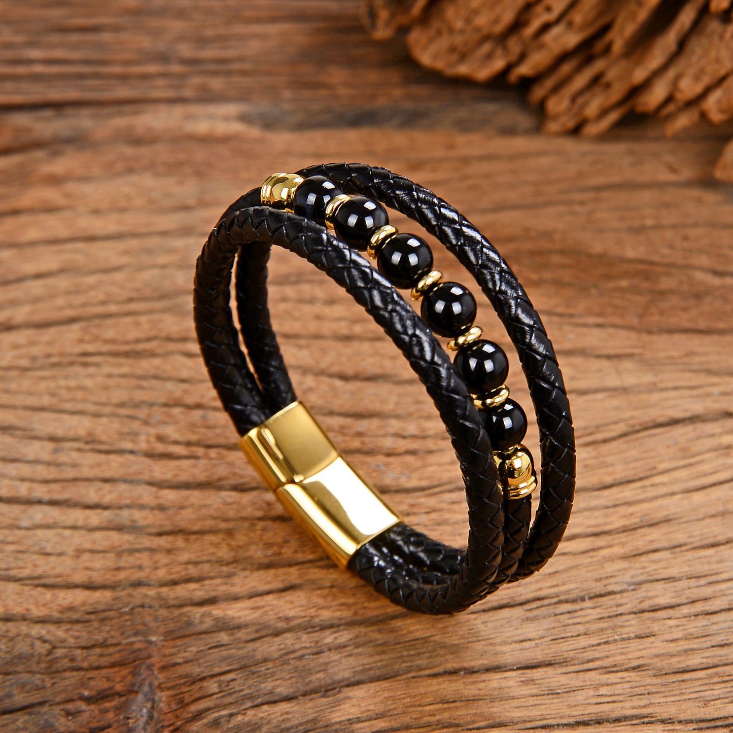 Vintage Stainless Steel Leather Braided Bracelet