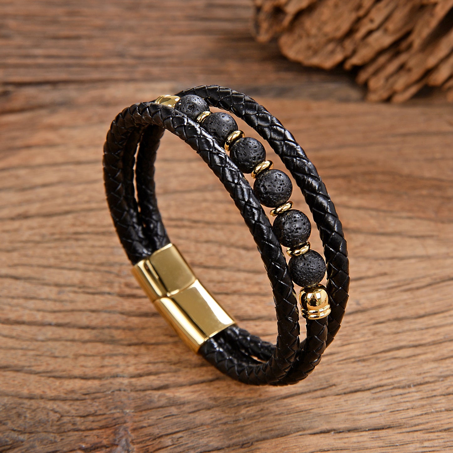 Vintage Stainless Steel Leather Braided Bracelet