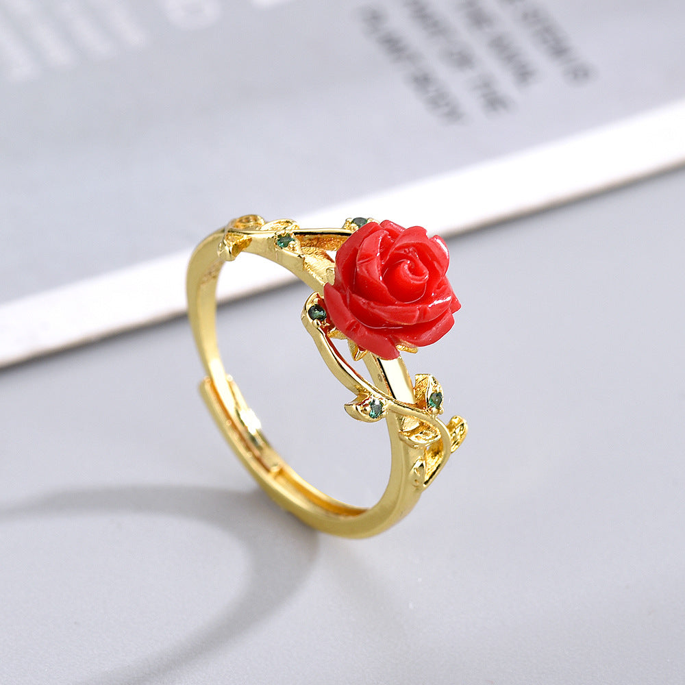 Elegant Retro South Red Open Ring for Women - Adjustable