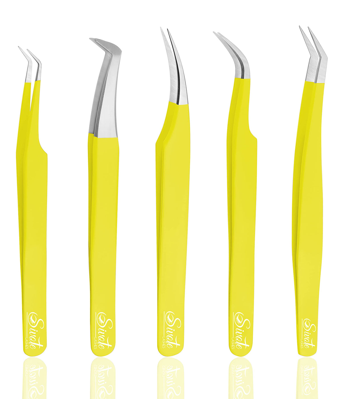 SIVOTE Eyelash Extension Tweezers for Classic & Volume Lashes — 5‑Pack (Yellow)
