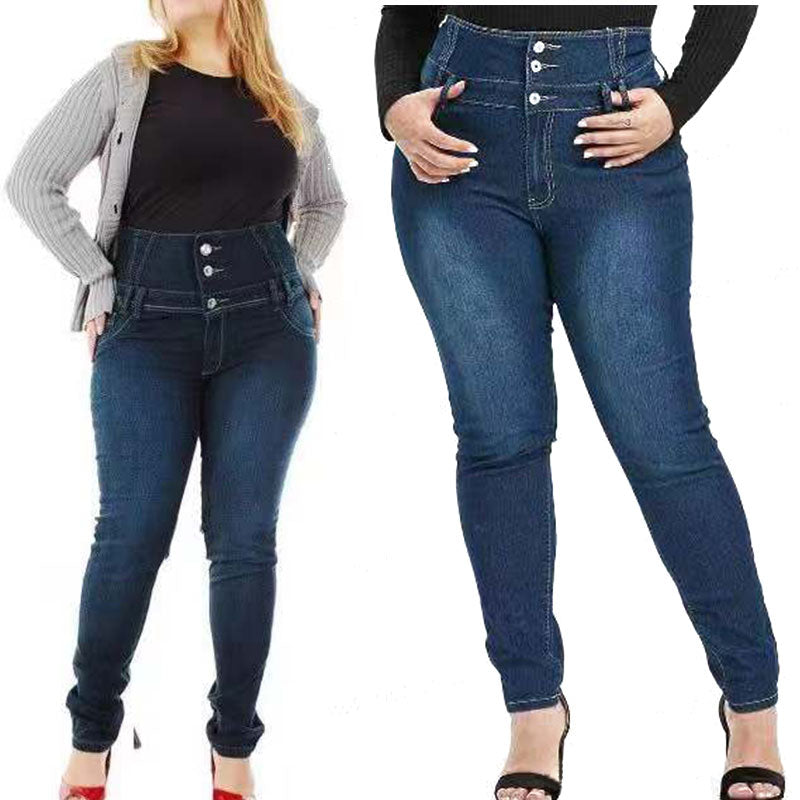 Plus Size Women's High Waist Stretch Slim Fit Jeans