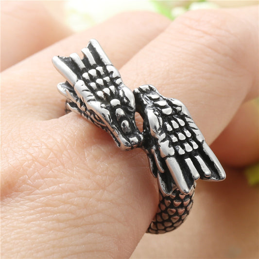Titanium Steel Retro Chinese Dragon Ring (European & American)