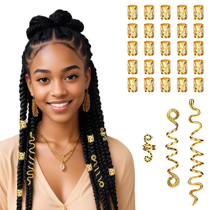 JJUNW 28 Pcs Hair Bands Gold Braid Beads Accessories Hair Accessories In Various Styles Metal Braid Headband Clips For Women Pirate Hair Accessories Cosplay And Daily Hair Accessories(Golden)