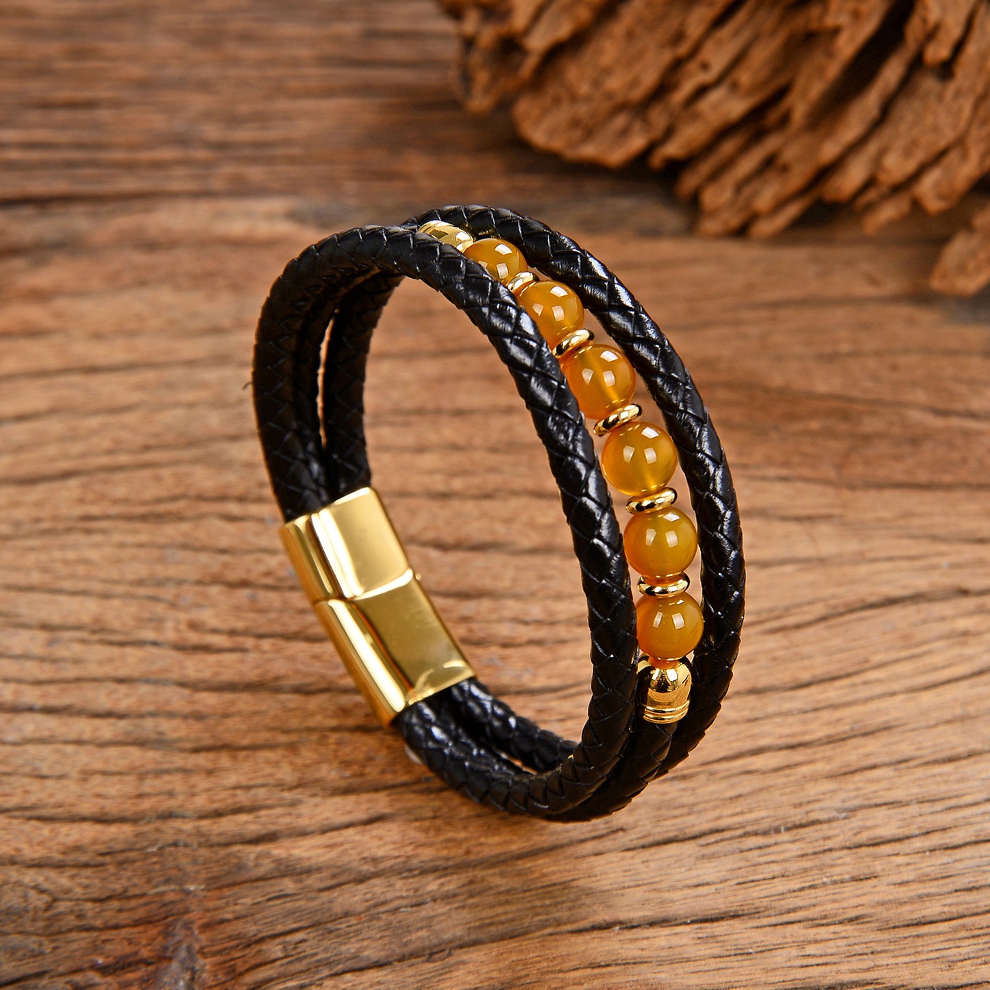 Vintage Stainless Steel Leather Braided Bracelet