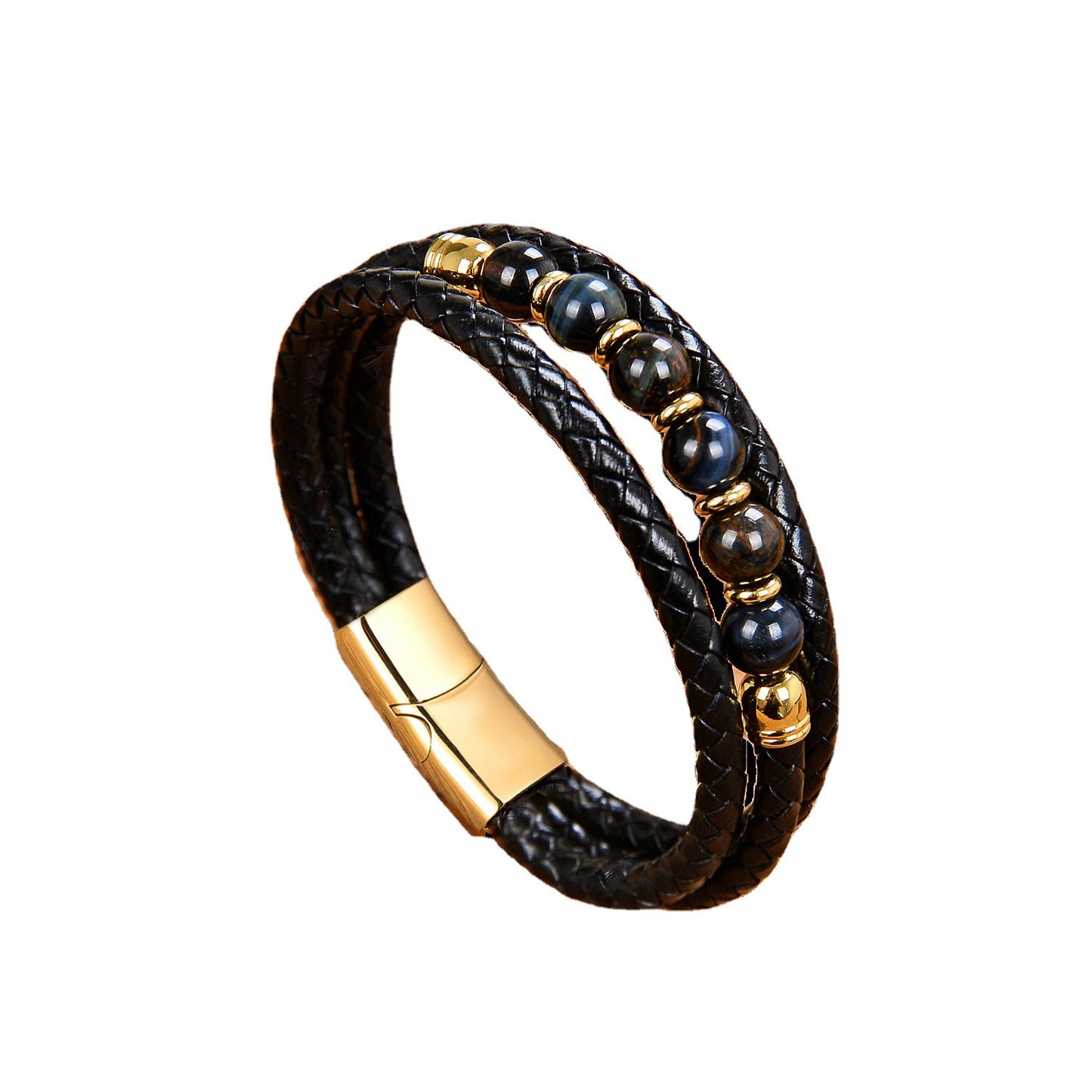 Vintage Stainless Steel Leather Braided Bracelet