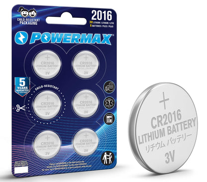 Powermax CR2016 3V Lithium Coin Cell Battery Watch and Electronics Button Batteries 6-Count