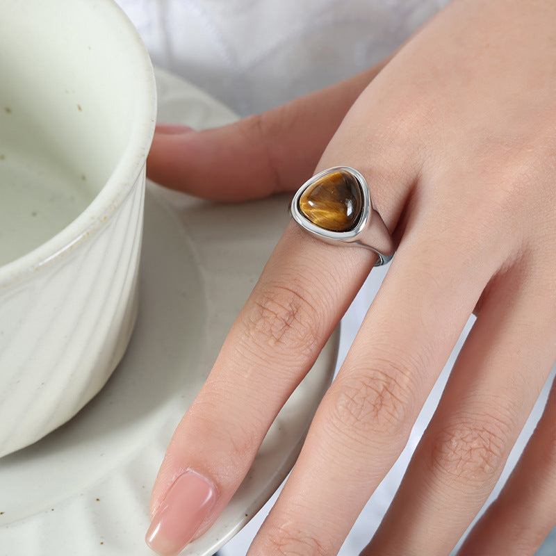 Natural Stone Retro Elegant Titanium Steel Ring