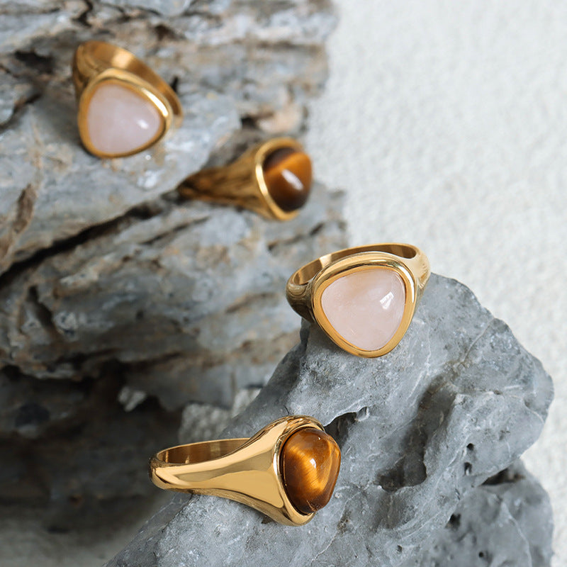Natural Stone Retro Elegant Titanium Steel Ring