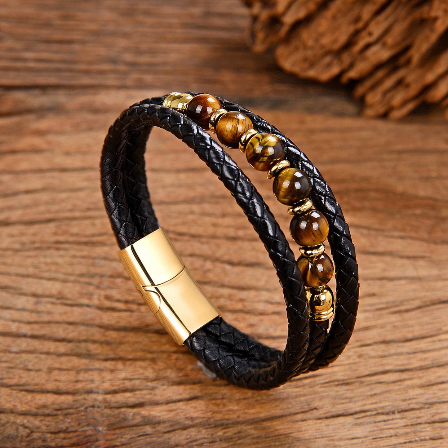 Vintage Stainless Steel Leather Braided Bracelet
