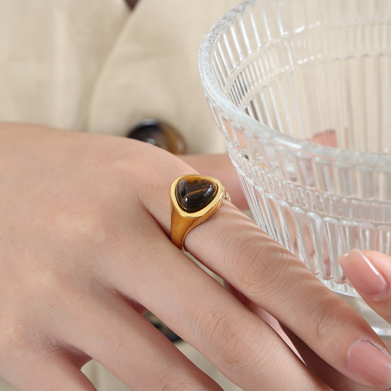 Natural Stone Retro Elegant Titanium Steel Ring