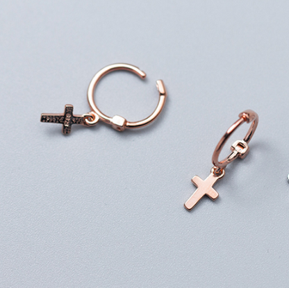 S925 Silver Cross Stud Earrings for Women