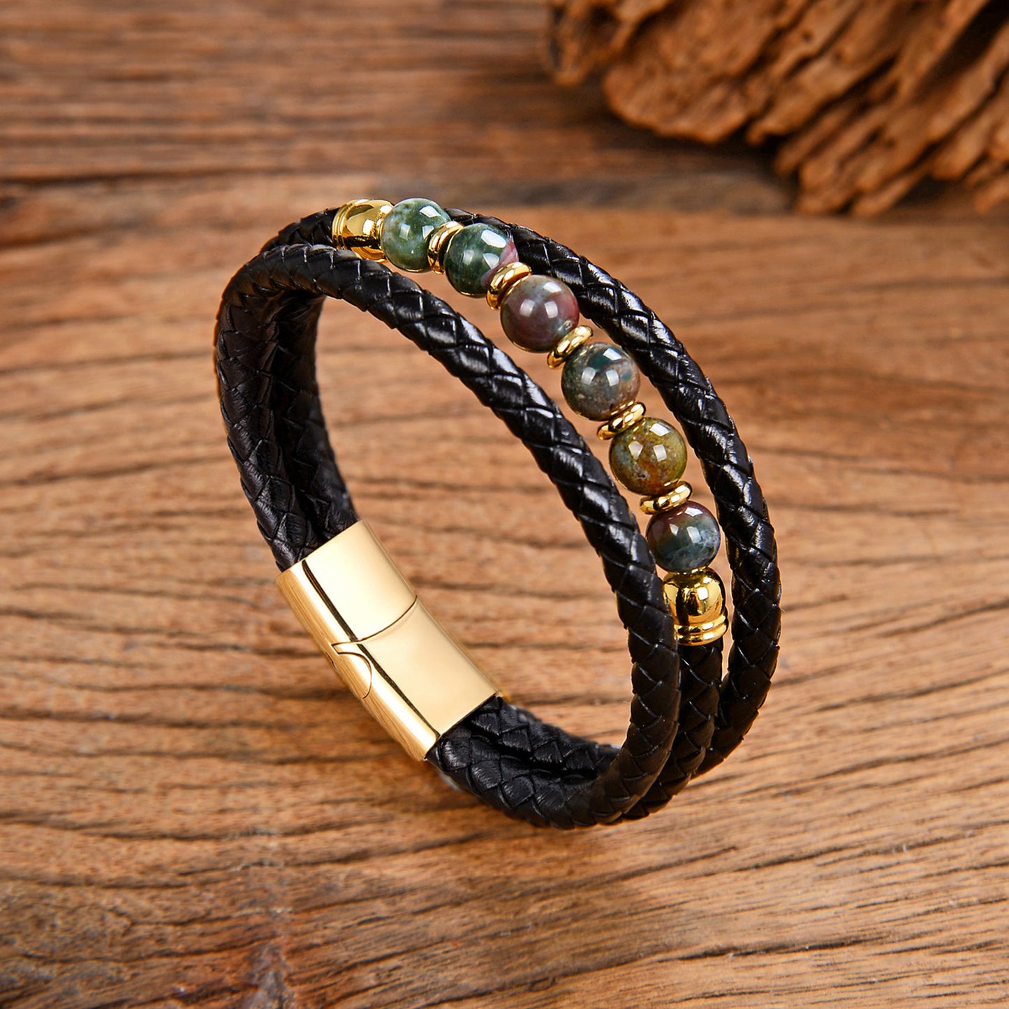 Vintage Stainless Steel Leather Braided Bracelet