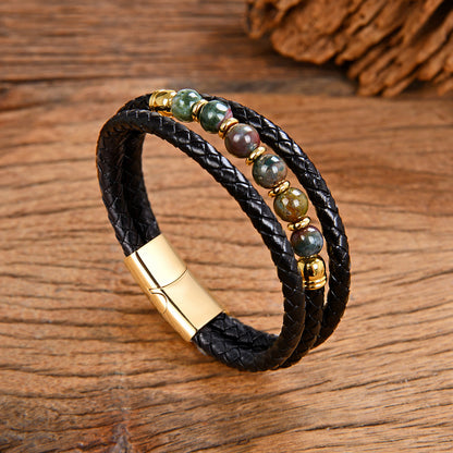 Vintage Stainless Steel Leather Braided Bracelet