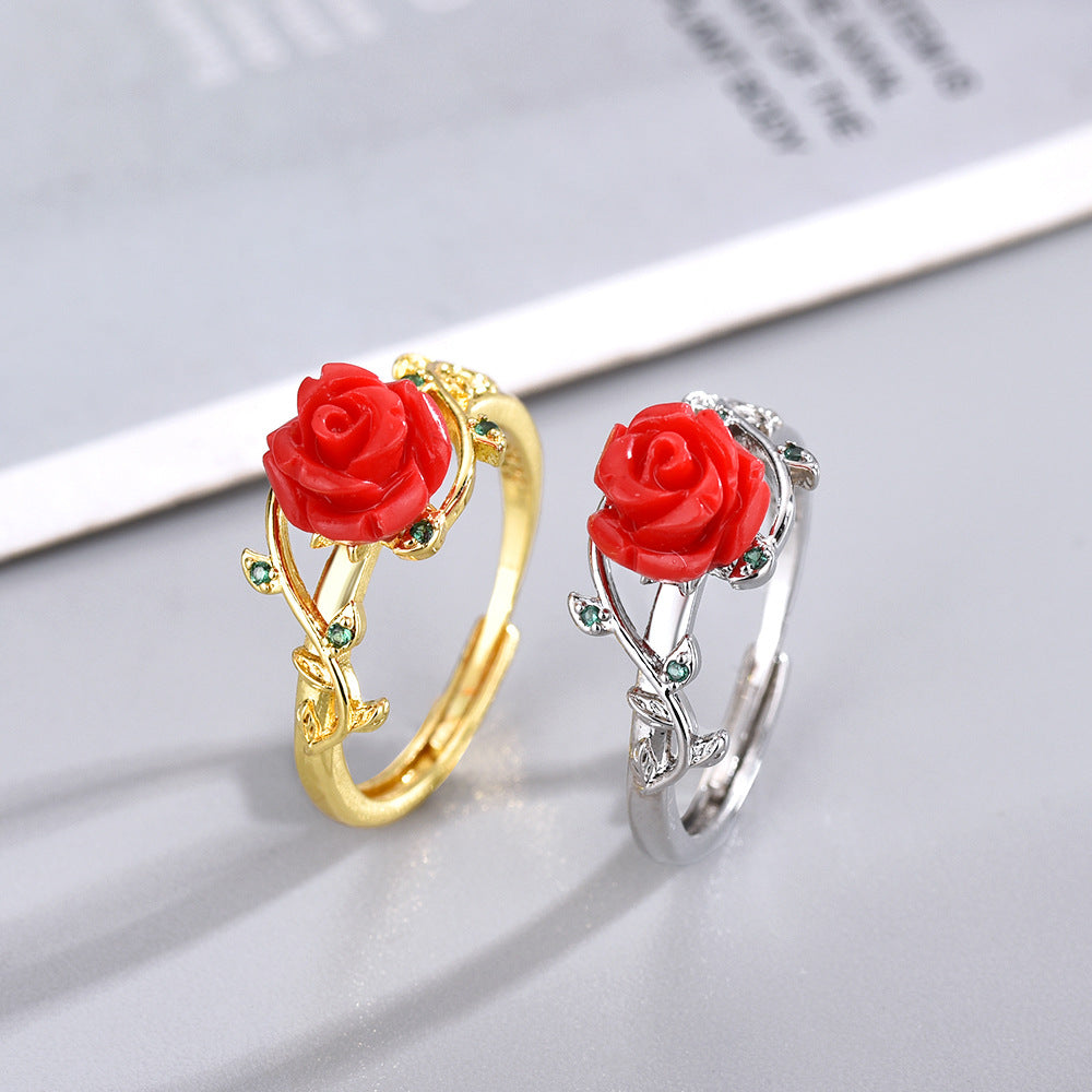 Elegant Retro South Red Open Ring for Women - Adjustable