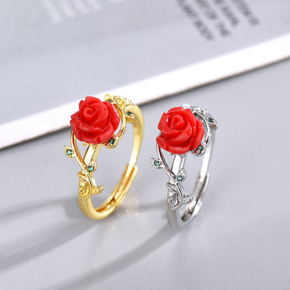 Elegant Retro South Red Open Ring for Women - Adjustable