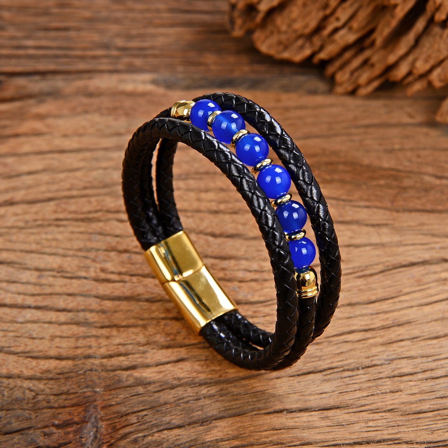 Vintage Stainless Steel Leather Braided Bracelet