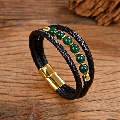 Vintage Stainless Steel Leather Braided Bracelet