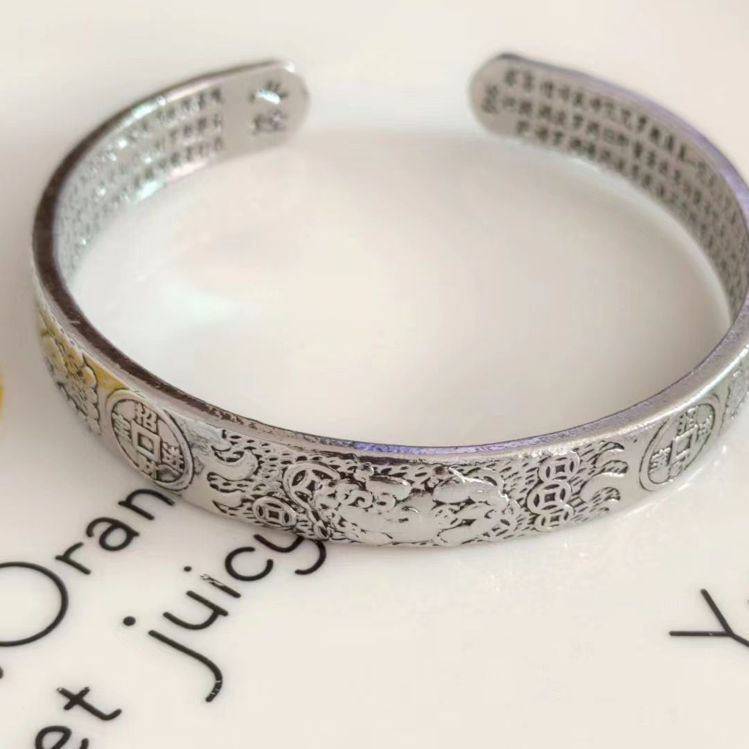 Vintage Thai Silver Wealth Pixiu Coin Bracelet for Men/Women