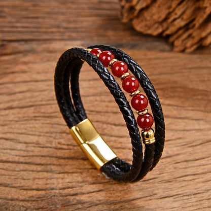 Vintage Stainless Steel Leather Braided Bracelet