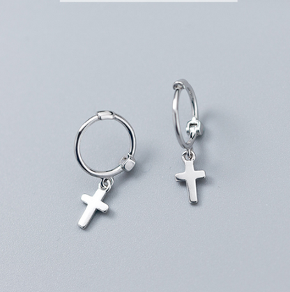 S925 Silver Cross Stud Earrings for Women