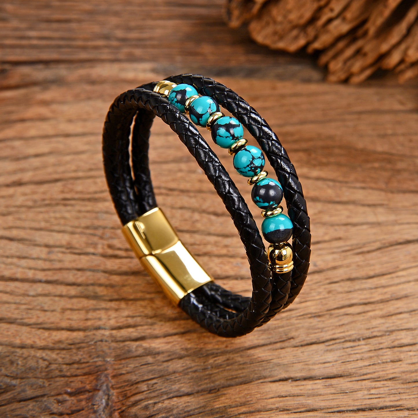 Vintage Stainless Steel Leather Braided Bracelet