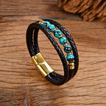 Vintage Stainless Steel Leather Braided Bracelet